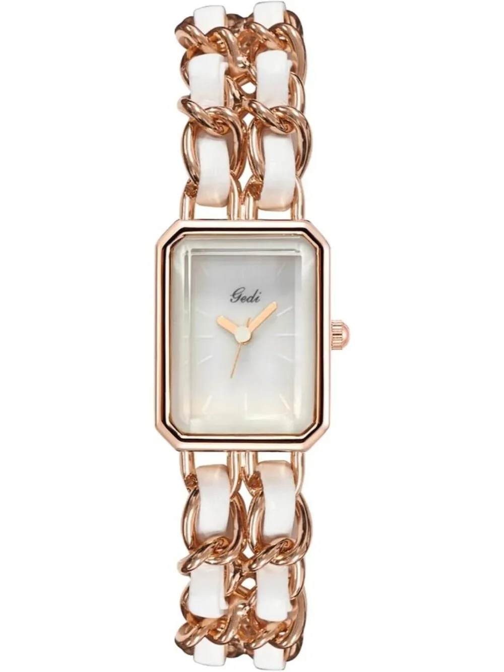 Women's Rose White Square Adjustable Chain Braid Band Quartz Retro Wrist Watch